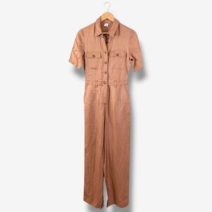 Iris & Ink Rust Linen Blend Jumpsuit Size 6 Short Sleeve Minimalist Casual